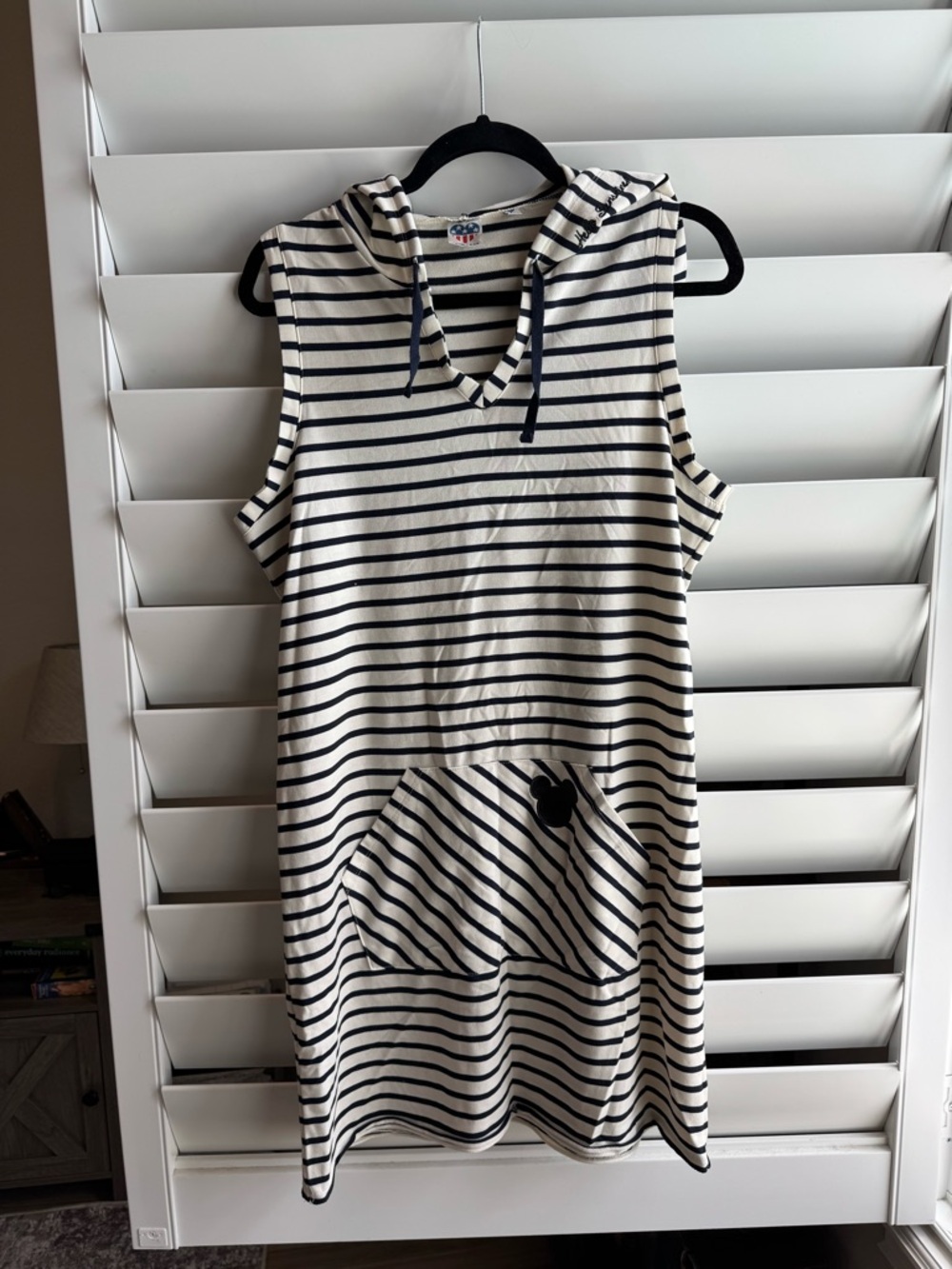Vintage Disney Junk Food Sleeveless Hoodie Dress size L navy & white stripes